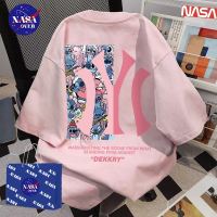 【พร้อมส่ง】🔥NASA ผ้าฝ้ายแท้100% คอกลม แขนสั้น ทรงโอเวอร์ไซส์ ลายตัวอักษรสีชมพู🌃ใส่ได้ทั้งชายหญิง เสื้อยืดYG1017