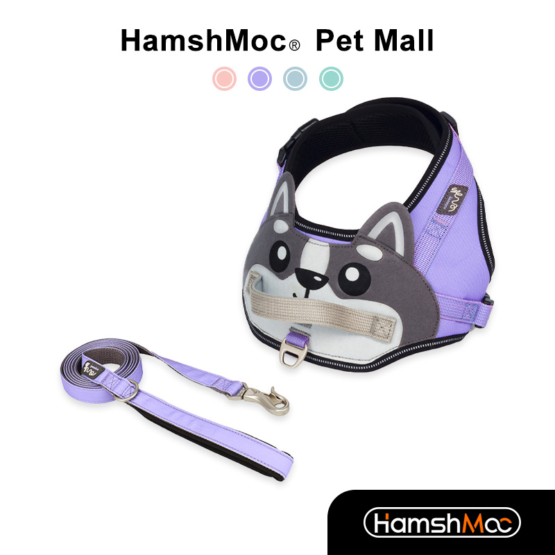 HamshMoc Reflective Dog Harness And Leash Set Adjustable Pet Harness Anti-Pull Breathable Dog Lead Rope With Easy Control Handle For Small Medium Dogs ราคา 824 บาท*ส่งฟรี