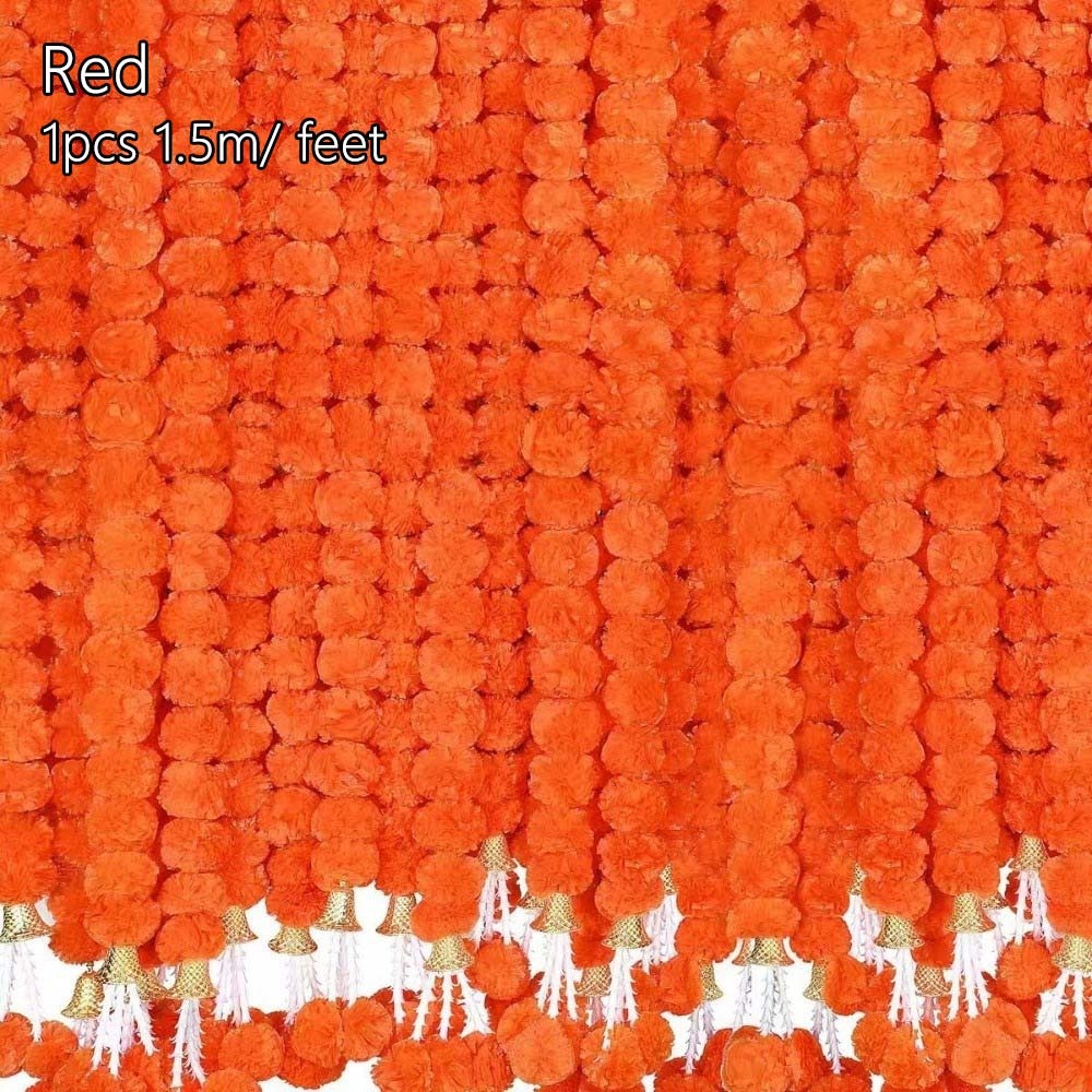 PDWATCHES 1.5m Marigold Garland​​ Long Strands Artificial Pooja Diwali Fiesta Pooja Marigold Flowers​​ Hindu Pooja Ceremony Indian Décor Artificial Flower Garland for Halloween Day of The Dead