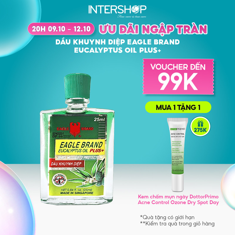 [MUA 3 GIẢM 45K] Dầu khuynh diệp Con Ó 2 Nắp Eagle Brand Eucalyptus Oil Plus+ 25ml chống muỗi 8 tiếng và hỗ trợ giữ ấm, cảm cúm cho bé