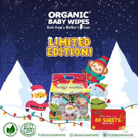 ORGANIC BABY WIPES 80's with CAP pack of 6 Nature