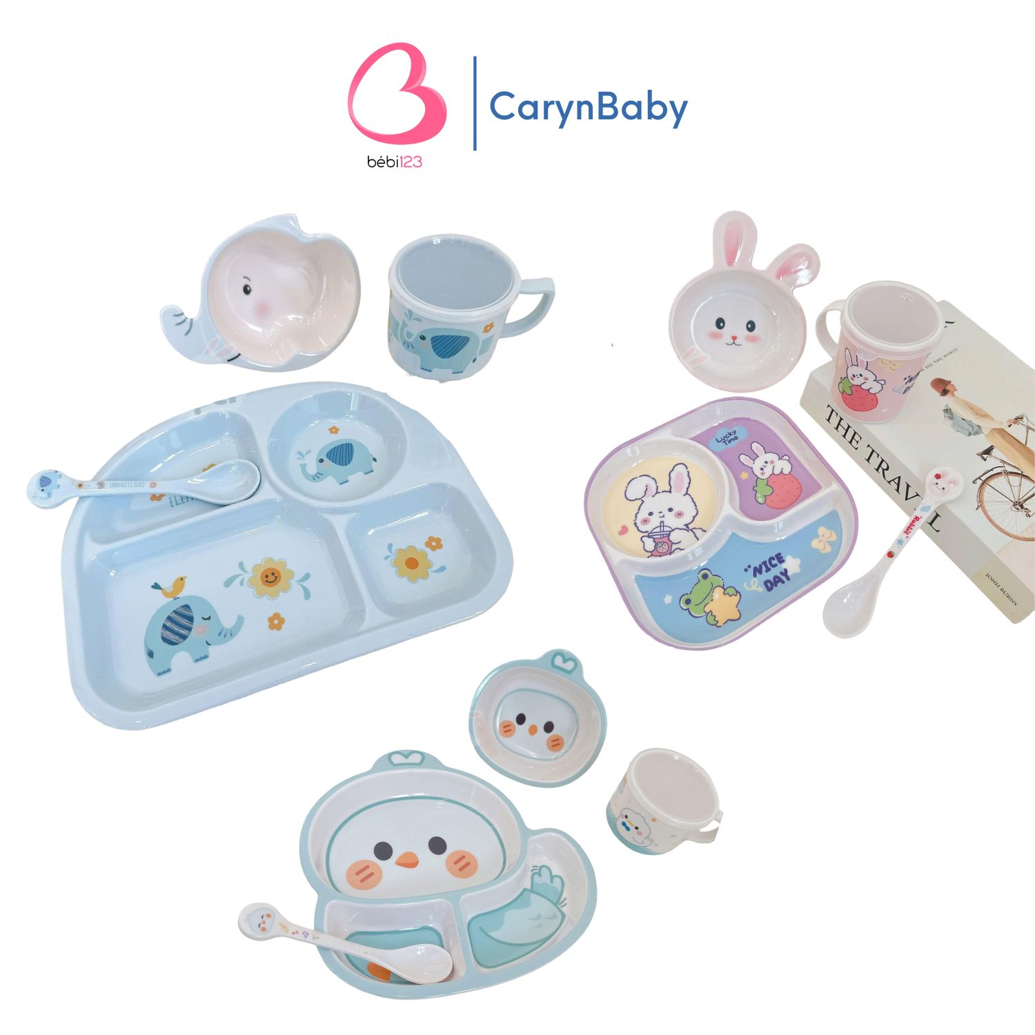 Bộ đồ dùng ăn dặm Honper siêu tiện lợi 4 món gồm khay, muỗng, bát, ly cho bé Bebi123shop