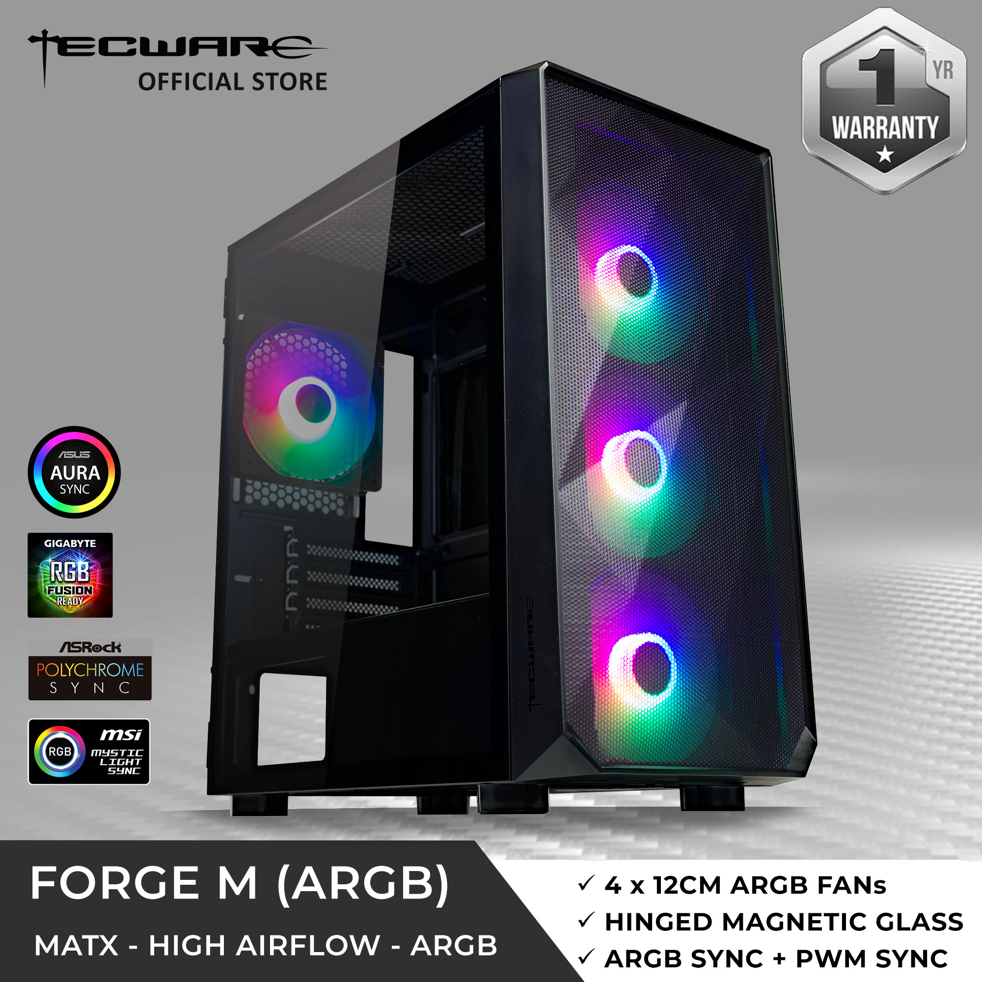 Buy Tecware Forge M, MATX, 4x12cm ARGB Fans, Magnetic TG, Mesh Front ...