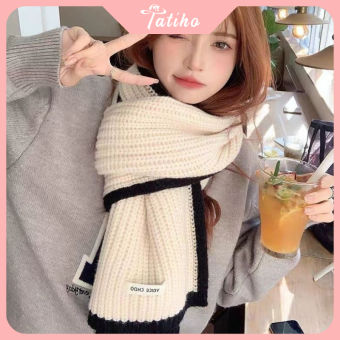 Khăn Choàng Cổ Len (Khăn Len Cashmere) Unisex Họa Tiết Trơn Phối Viền Đen Thời Trang Thu Đông - Tatiho - Mã LN126