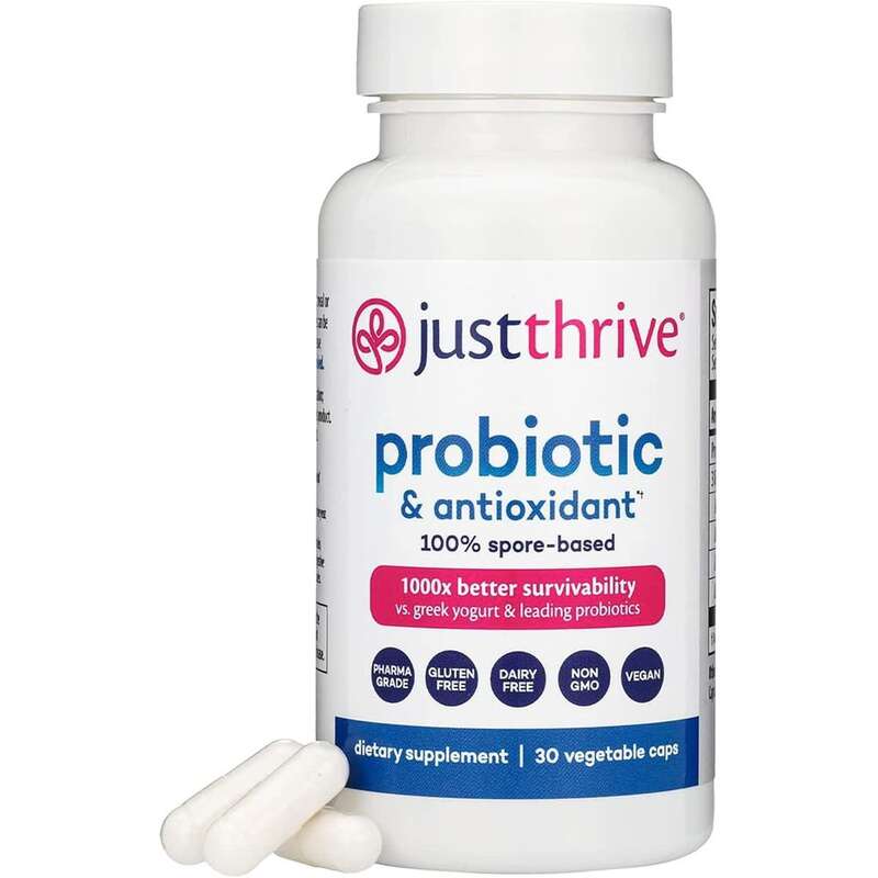 Thực phẩm bổ sung chống oxy lợi khuẩn Just Thrive Hỗ trợ tiêu hóa và miễn dịch 100% dựa trên bào tử - Không chứa gluten, 30 viên nang