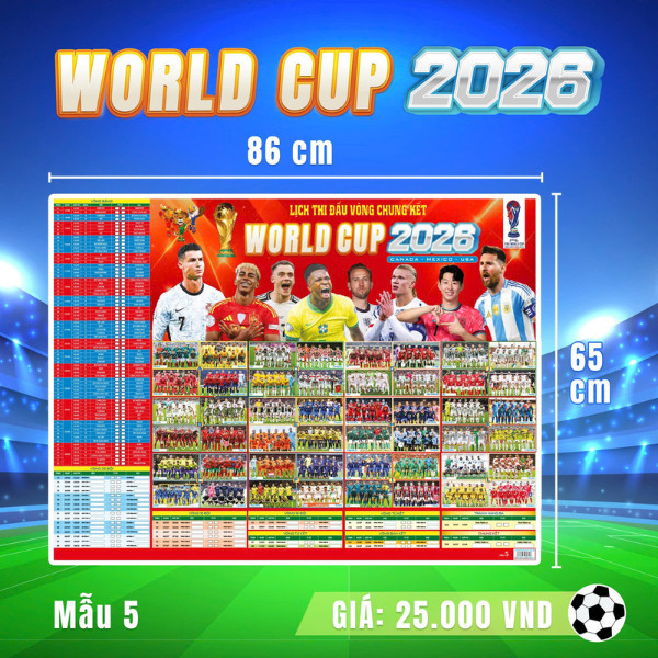 LỊCH THI ĐẤU WORLD CUP 2026 KÍCH THƯỚC LỚN - POSTER TREO TƯỜNG CÓ Ô GHI TỈ SỐ CẬP NHẬT ĐẦY ĐỦ CHI TIẾT TỪNG TRẬN CÓ SẴN