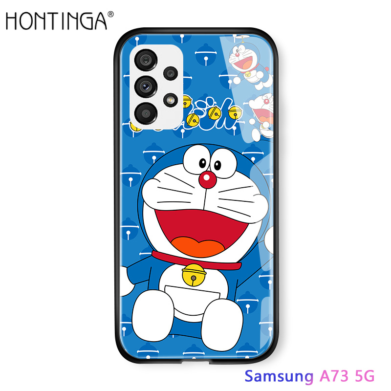 Ốp lưng Hontinga cho Samsung Galaxy A73 A72 A6 plus 2018 A70 A71 A7 2018 A8 plus 2018 A9 2018 J2 Prime J3 2015 Pro 2017 Ốp lưng Doraemon dễ thương vỏ điện thoại Kính cường lực ốp lưng Ốp cứng