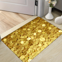 MLADEN Golden Coin Doorstep Floor Mat Good Luck Pattern Decor Entrance Mat Non-Slip Doormat for Home