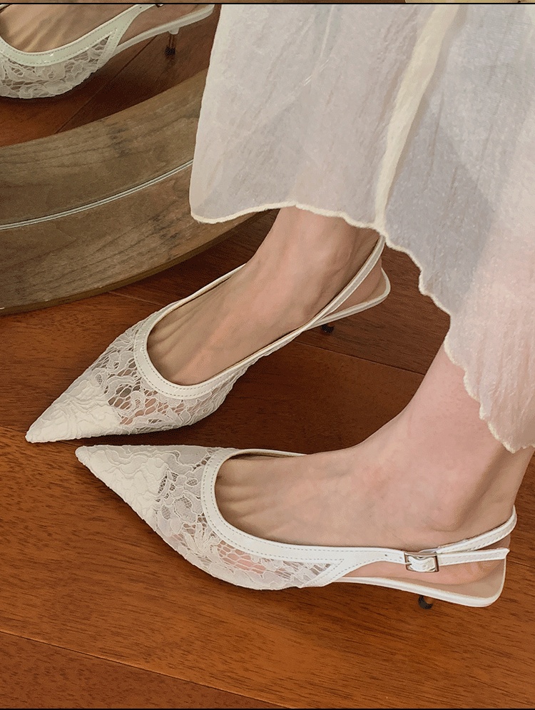 Giày Cao Gót Nữ Mũi Nhọn Phối Ren Nhẹ Nhàng Đế 5cm Giày Sandal Thiết Kế Sang Trọng Kiểu Pháp CG8 
Taoladyshoes