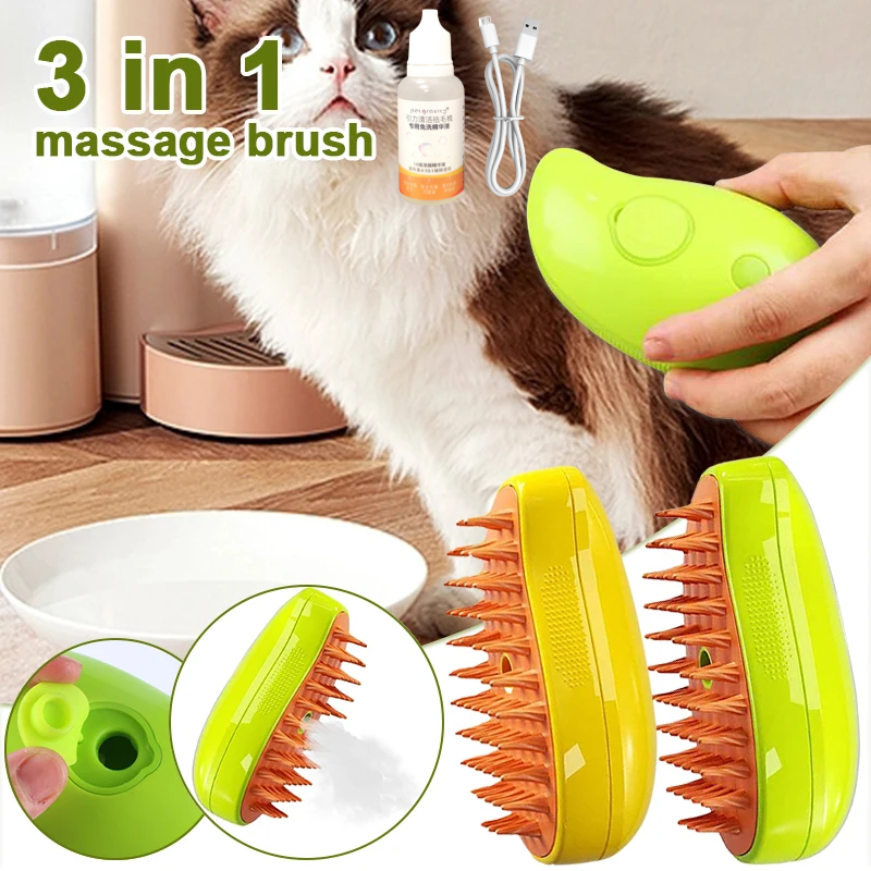Mèo Bàn là hơi nước điện Phun lông mèo bàn chải họa tiết cún cưng bàn chải hấp mèo Massage Chải lông thú cưng bàn chải lông mèo