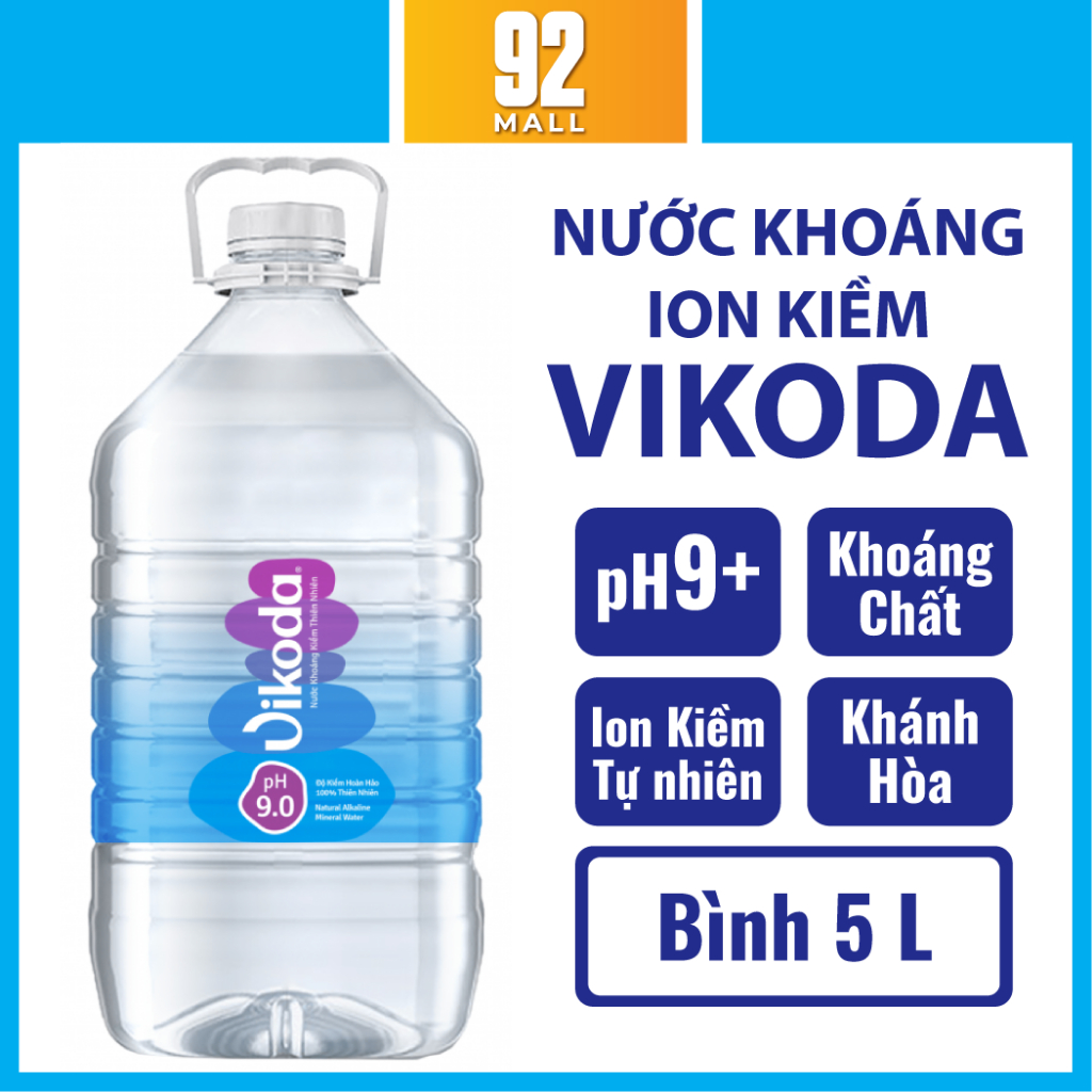 [Bình 5L] Nước ion Kiềm Vikoda pH 9+ Giàu Khoáng Kiềm Tự Nhiên Tốt Cho Sức Khoẻ Cân Bằng Axit Dạ Dày