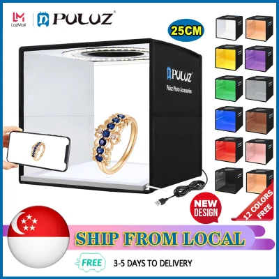 [ SG Stock | Delivery in 3 Days ] 2021 NEW PULUZ 25cm Folding Portable Light Box with Shadowless Light Lamp Panel Pad LED Lighting Studio Shooting Photo Tent Box Backdrops with 12 Colors Backgrounds for Shooting Drawing Studio Photography