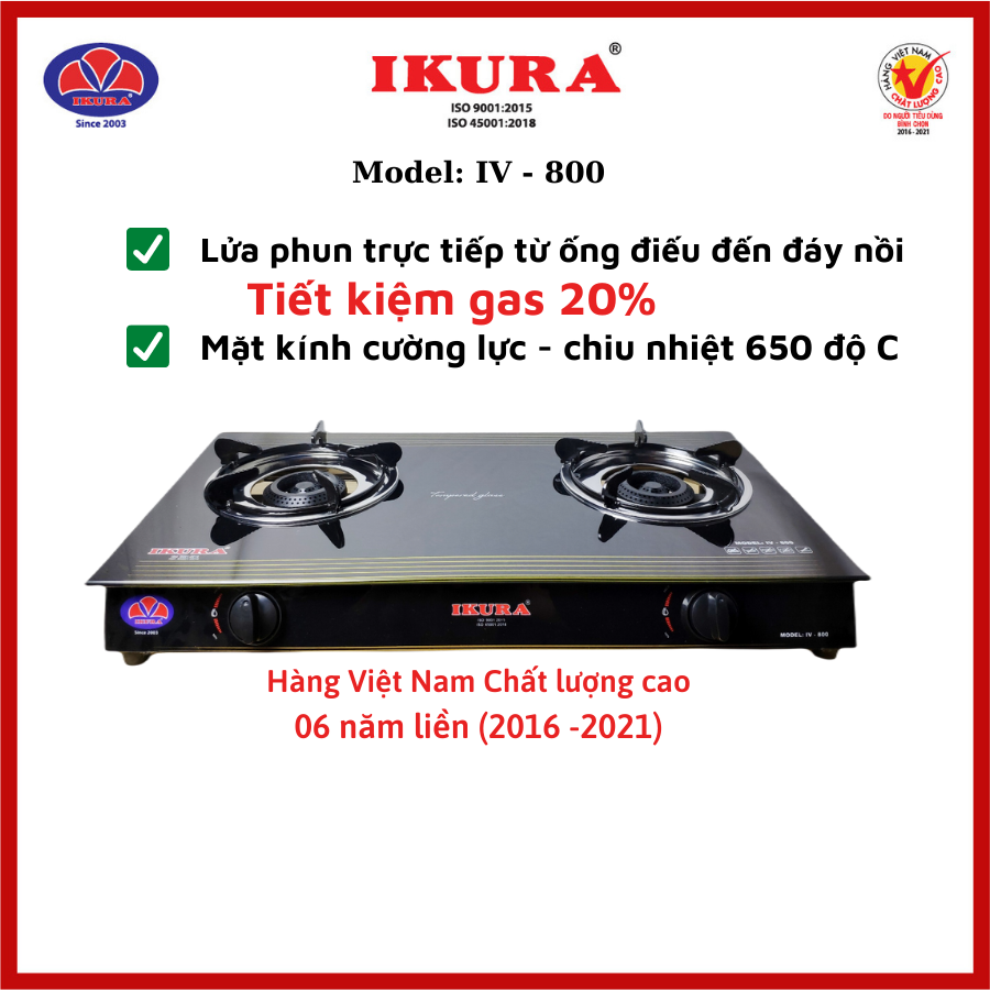 Bếp Gas Đôi Mặt Kính Tiết Kiệm 20% Gas - Kính Cường Lực Chịu Nhiệt ( IV - 800)