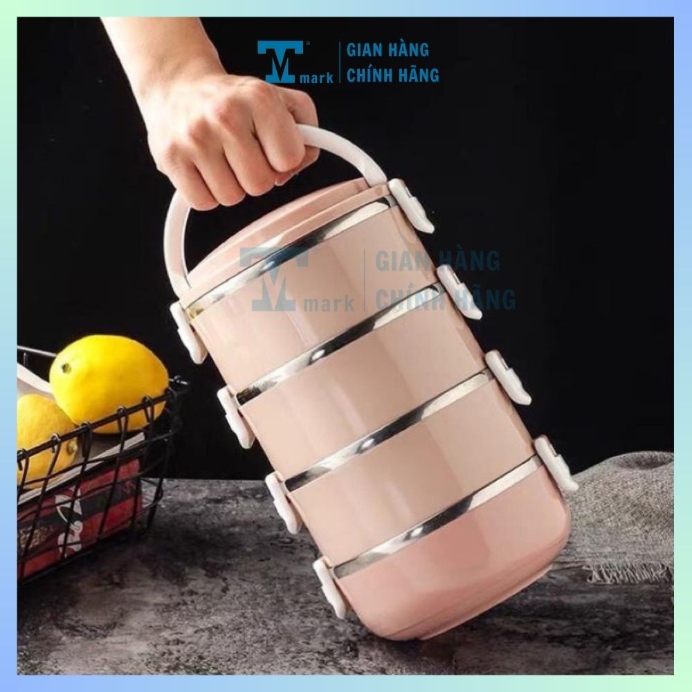 Hộp đựng cơm giữ nhiệt 4 tầng, cặp lồng đựng cơm lúa mạch giữ nhiệt đồ ăn, ruột Inox