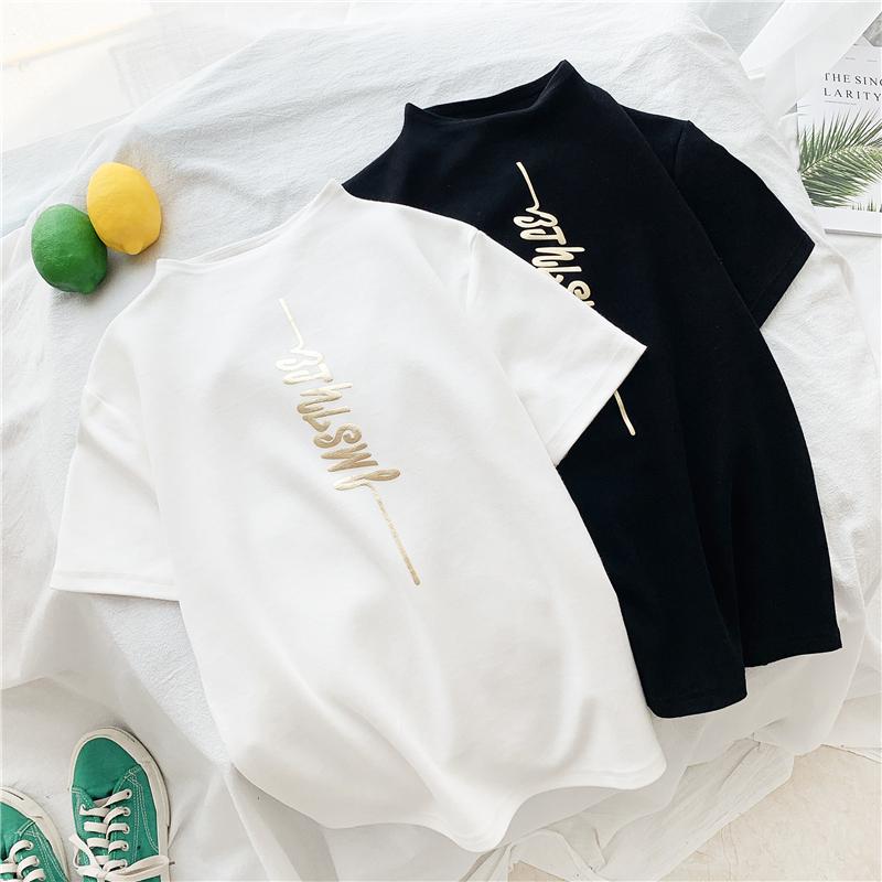 Ultra api cec lengan pendek wanita 2019 model baru membentuk tubuh netral baju kaos musim panas perempuan kerah setengah tinggi Atasan in pasang Baju Dalaman
