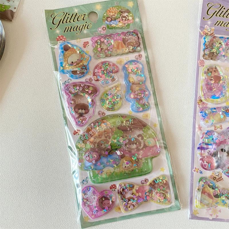 【Youer】 1 tấm điện thoại trường hợp DIY trang trí Y2K Retro gấu Bunny sequin 3D Lắc Sticker máy tính hành lý cup đề can