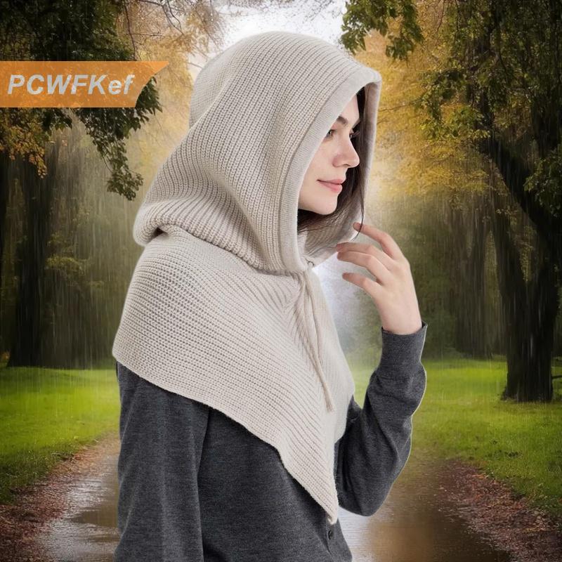 【PCWFKef】 หมวกไหมพรมผ้าพันคอสำหรับผู้หญิง, สีพื้นเรียบง่ายถักหมวกมีฮู้ดสำหรับกลางแจ้งอบอุ่นคอชิ้นเดียวหมวกบีนนี่ ราคา 234 บาท*ส่งฟรี