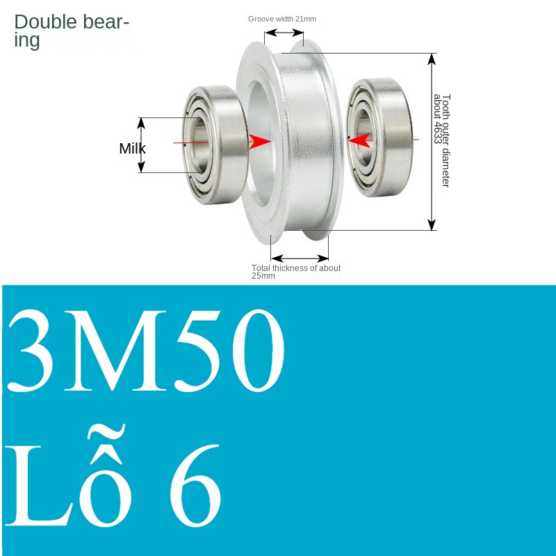 Bánh Răng Đồng Bộ 3M 50 Răng Guangfa - Răng Căng, Rãnh 11/16/21mm, Có Ổ Bi, Lỗ 5-17mm, Nhôm, Hướng Dẫn Công Nghiệp - bóng 21-6