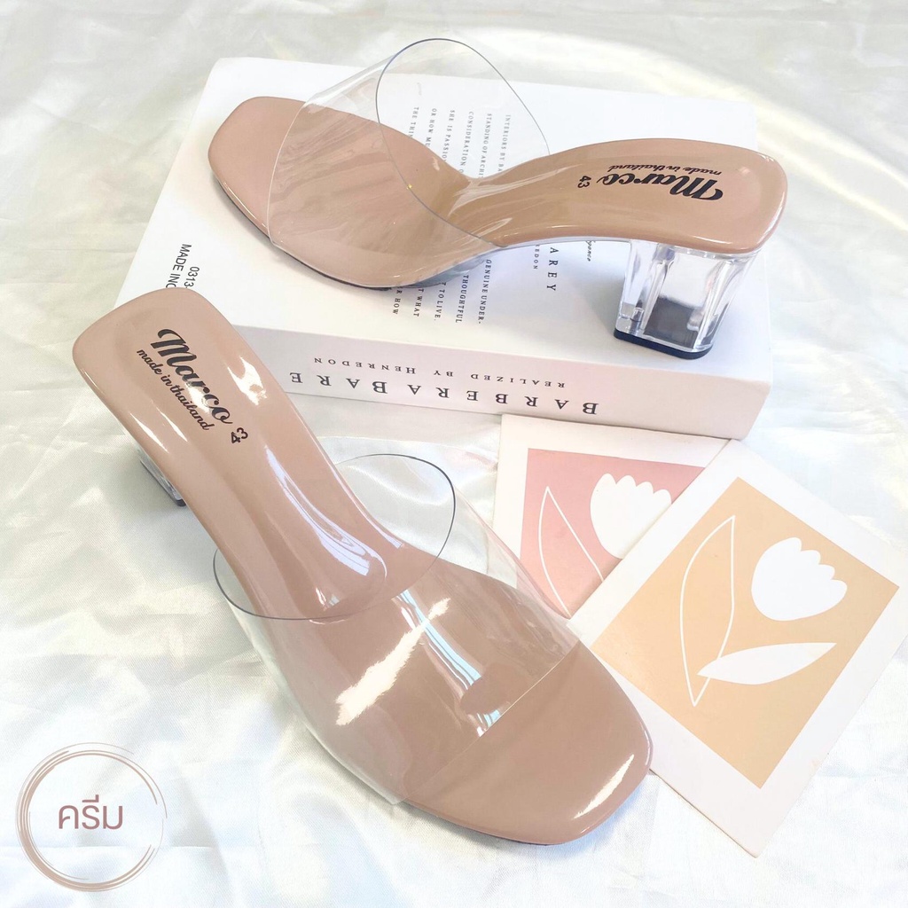 🌟 รองเท้าส้นสูงผู้หญิงไซส์ใหญ่ แบรนด์ ᗰᗩᖇᑕO รุ่น B1003 รองเท้าส้นแก้วส้นสูง 2 นิ้ว พลาสติกคาดใส1เส้น ผลิตจากวัสดุเกรดดี ไม่กัดเท้า ราคา 169 บาท*ส่งฟรี