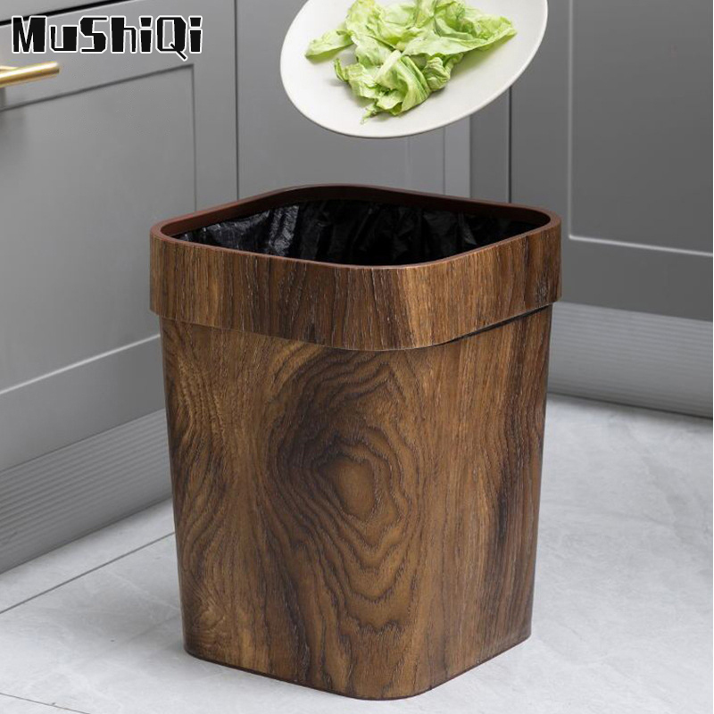 Wooden trash can Household large garbage basket Living room bedroom bathroom wastebasket Uncovered retro creative trash can ราคา 382 บาท*ส่งฟรี