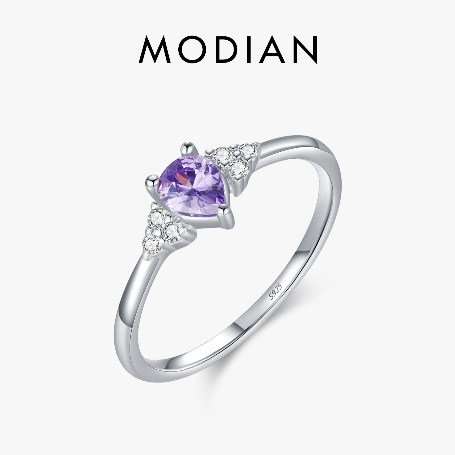 MODIAN 925 Sterling Silver Water Drop Cocktail Ring Classic Prong Purple Cubic Zirconia Rings For Women Female Fine Jewelry ราคา 251 บาท*ส่งฟรี