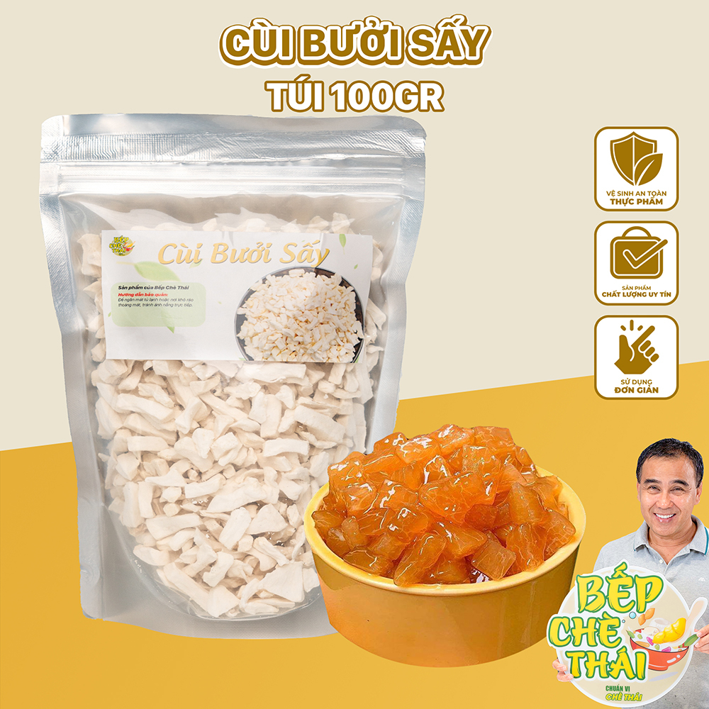 Cùi bưởi an giang sấy khô đã qua khử đắng - túi 100gr - bếp chè thái