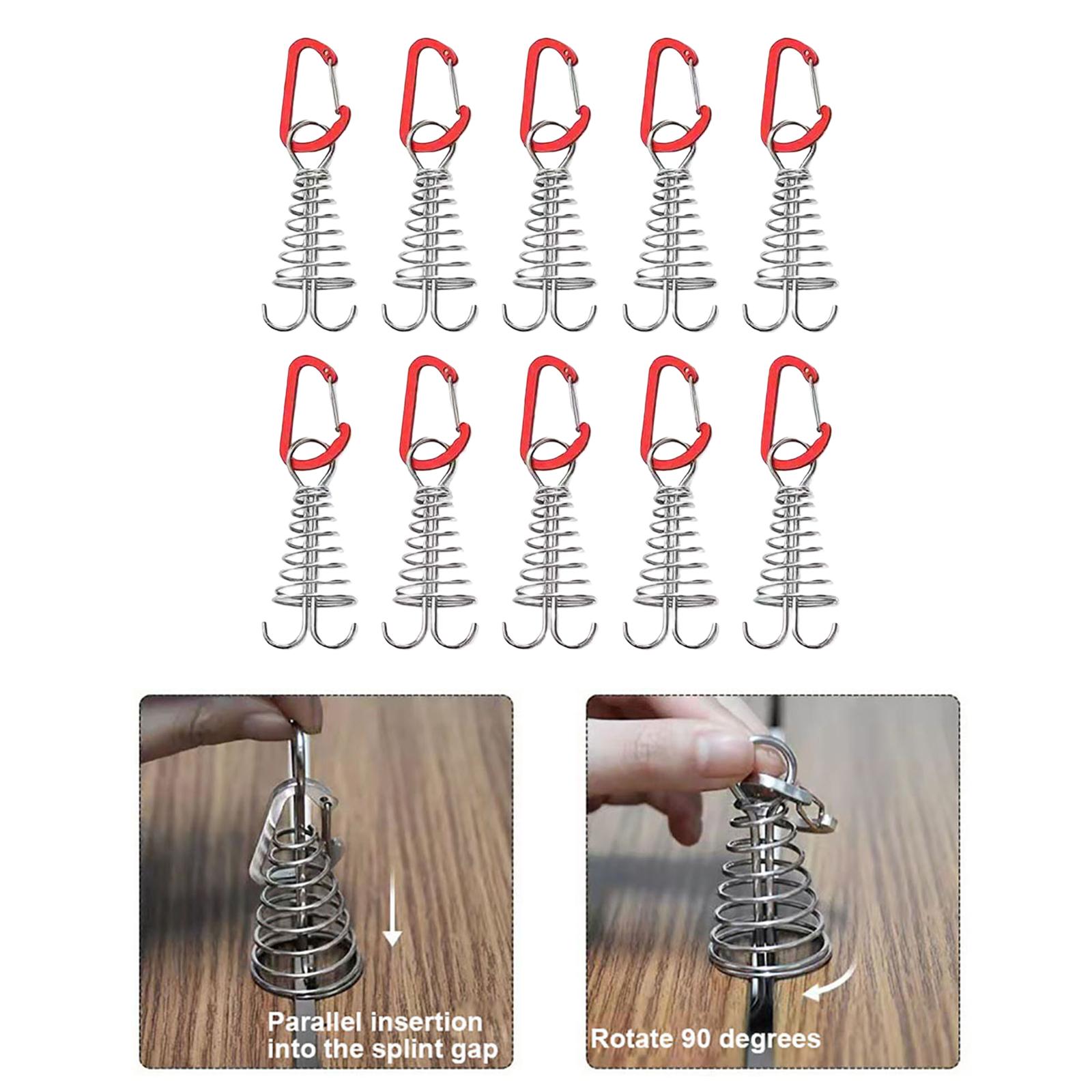10Pcs Tent Stakes Deck Anchor Peg Spring Buckle Awning Tent Accessories Nail Hiking