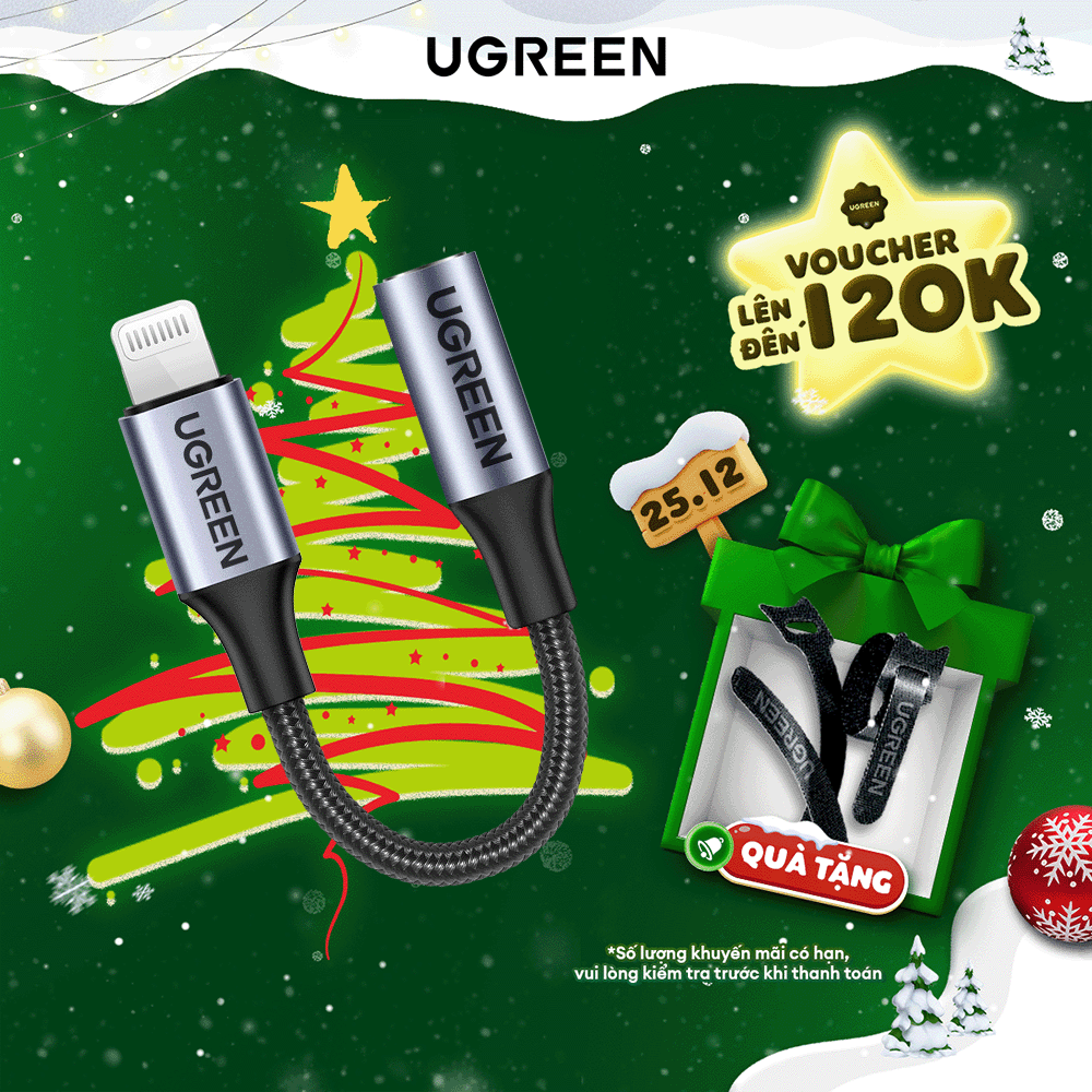  Cáp Lightning sang 3.5mm Audio UGREEN US211 | Chuẩn MFI |Hỗ trợ cả âm thanh và Mic đàm thoại | Bảo Hành 18 Tháng 1 Đổi 1 | 30756 30759 70860. 