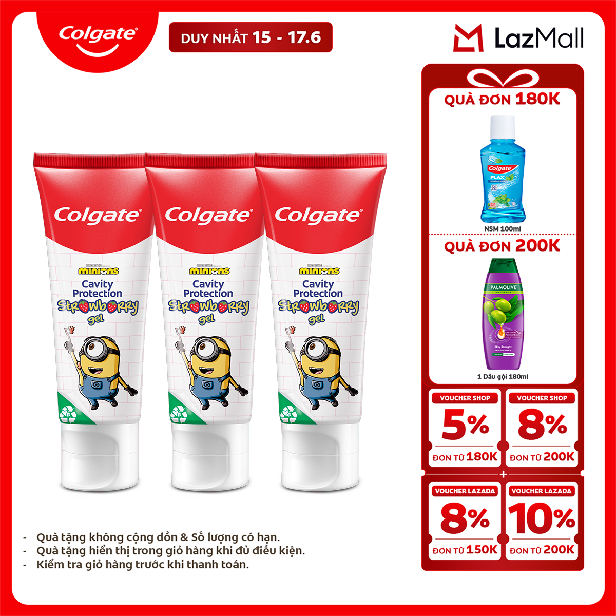 Bộ 3 Kem đánh răng Colgate Minion cho trẻ em hương dâu 80g/tuýp