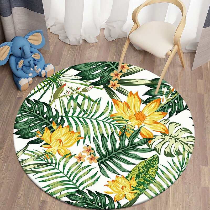 Màu xanh lá cây nhiệt đới Thảm tròn thảm lót sàn Polyester tấm thảm Thảm phòng khách Thảm chùi chân thảm sàn nhà bếp Thảm lót sàn S trang trí phòng ở trẻ em
