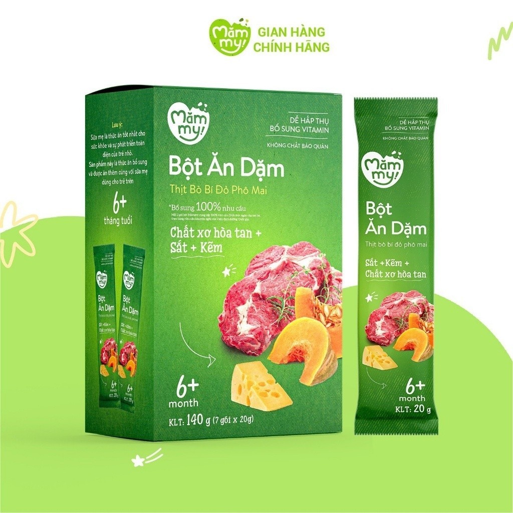 Bột ăn dặm cho bé Mămmy gồm bột sữa yến mạch sữa bắp non trái cây mùa hè cháo sườn heo thịt bò và gà hầm - 1 gói/20g