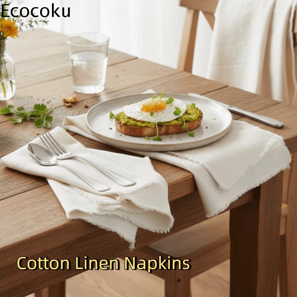 ECOCOKU 4PCS Mềm mại Khăn ăn vải lanh cotton Phong cách mộc mạc Thân thiện với môi trường Khăn ăn vải Tấm cách nhiệt Trang trí Trang trí bàn bằng vải lanh Trang trí đám cưới