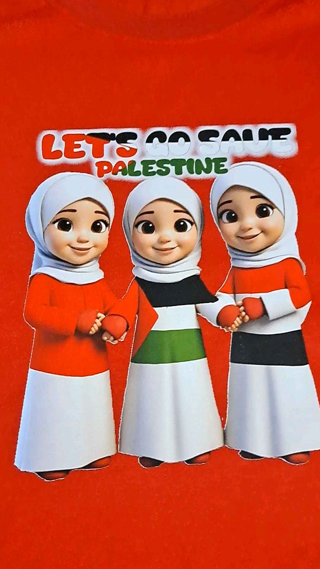 Baju Kaos Lengan Panjang Oblong Anak Perempuan Atasan Cewek Usia 1-13 Tahun Motif SAVE PALESTIN A