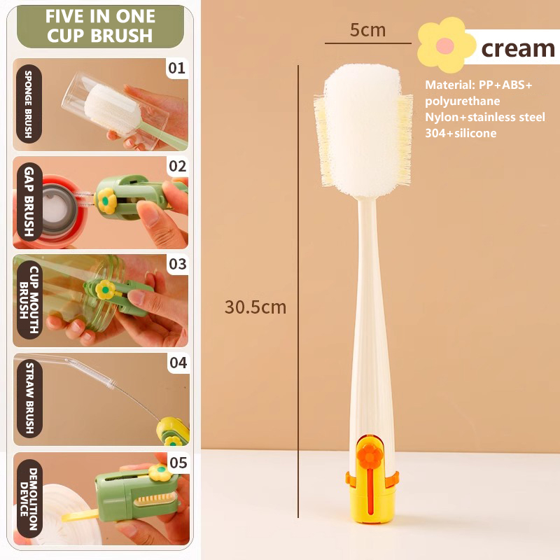 5in1 Bottle Cleaning Brush Set Multi-Functional Cleaner Tumbler Brush Straw Cleaner