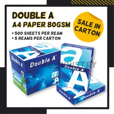 Double A (A4)- 80gsm (1 Carton / 5 Reams) [FREE DELIVERY]