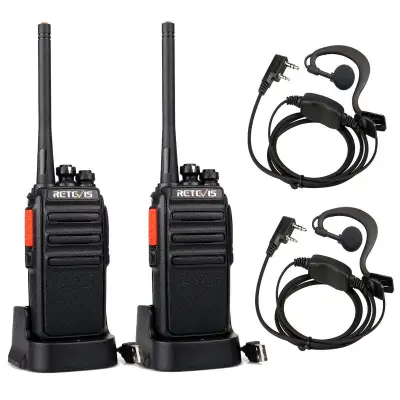 Retevis RT24 Walkie Talkie PMR446 License-free Professional Two Way Radio 16 Channels Walkie Talkies Scan TOT with USB Charger and Earpieces (Black, 1 Pair)