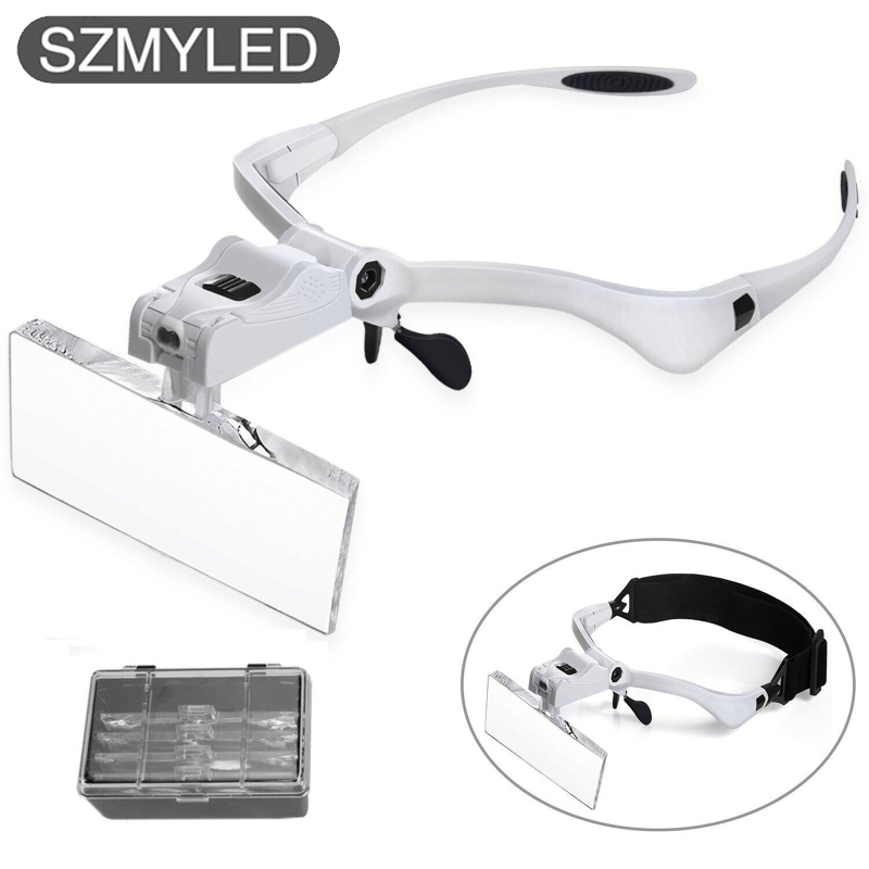 Headband Magnifying Glasses with Adjustable LEDs 4 Pairs