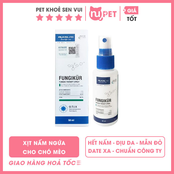 Xịt nấm ngứa cho chó mèo Fungikur hộp 50ml - Hỗ trợ làm hết nấm ngứa, nấm vảy ngứa cho chó mèo