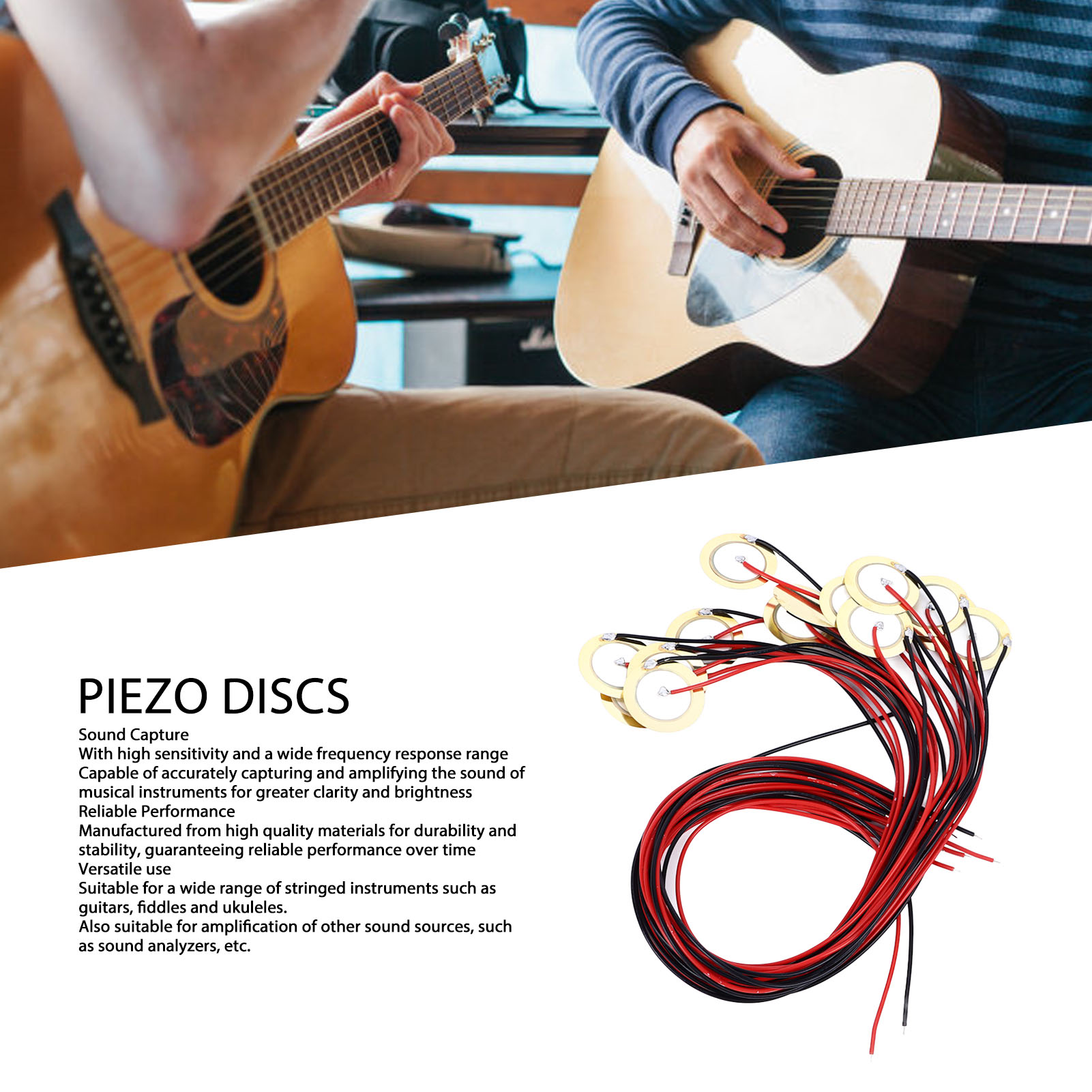 Đĩa Pickup Piezo 20 mm Độ bền thấp Độ ồn thấp Dễ dàng cài đặt 15 chiếc Bộ chuyển đổi đĩa áp điện có độ nhạy cao cho nhạc cụ âm thanh