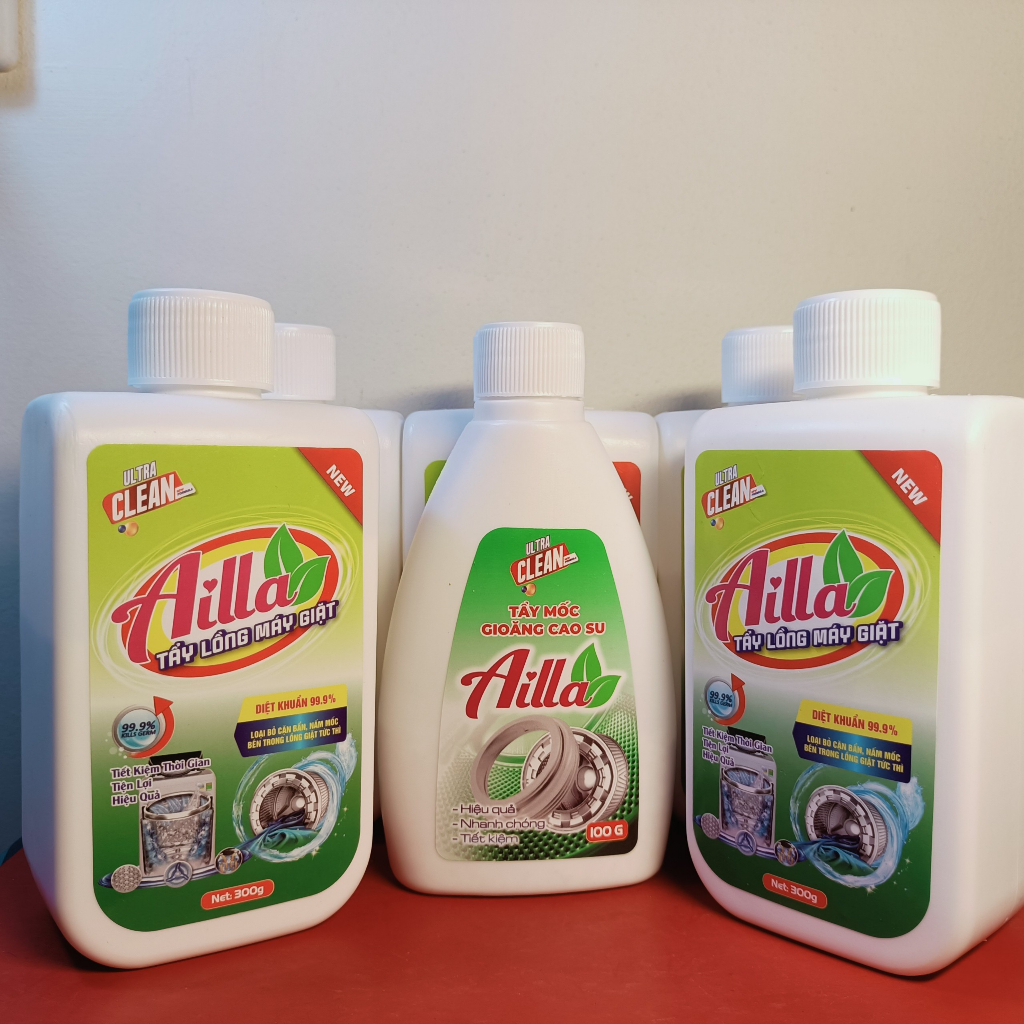 Bộ đôi hoàn hảo - combo bột tẩy lồng máy giặt ailla 300gr + tẩy mốc gioăng cao su ailla 100gr
