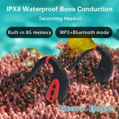 New IPX8 Waterproof Bone Conduction Bluetooth Headset 15 Days Standby Wireless Binaural Sports Running Bone Sensor Hanging Ear Type Built-in Memory 8G MP3 Music Player Swimming Diving Earphone