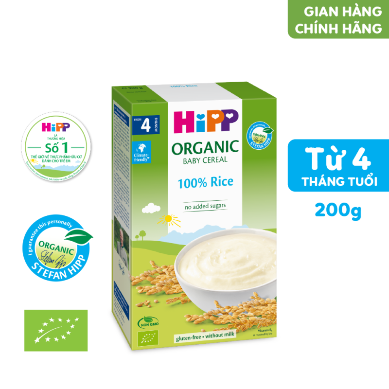 Bột gạo nhũ nhi ăn dặm HiPP Organic Baby Cereal 100% từ bột gạo hữu cơ