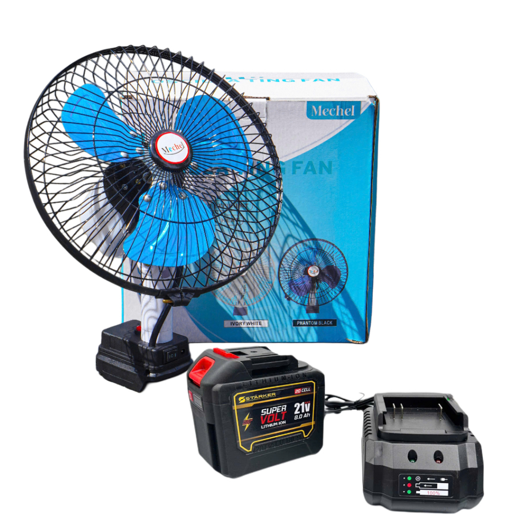 Quạt Tích Điện Siêu Mạnh BẢN TO Thép Không Gỉ 26cm (11inch) – Dùng Pin 10/15/20 Cell – 2 Sạc Cổng US