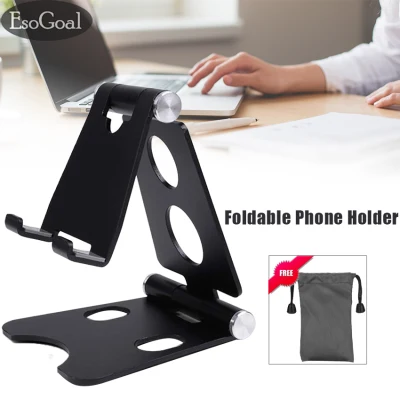 EsoGoal [Upgrade] Adjustable Foldable Phone Holder Aluminum Desktop Support Portable Universal Desk Stand with Non-slip mat for Smart Phone Tablet Display with Non-slip mat