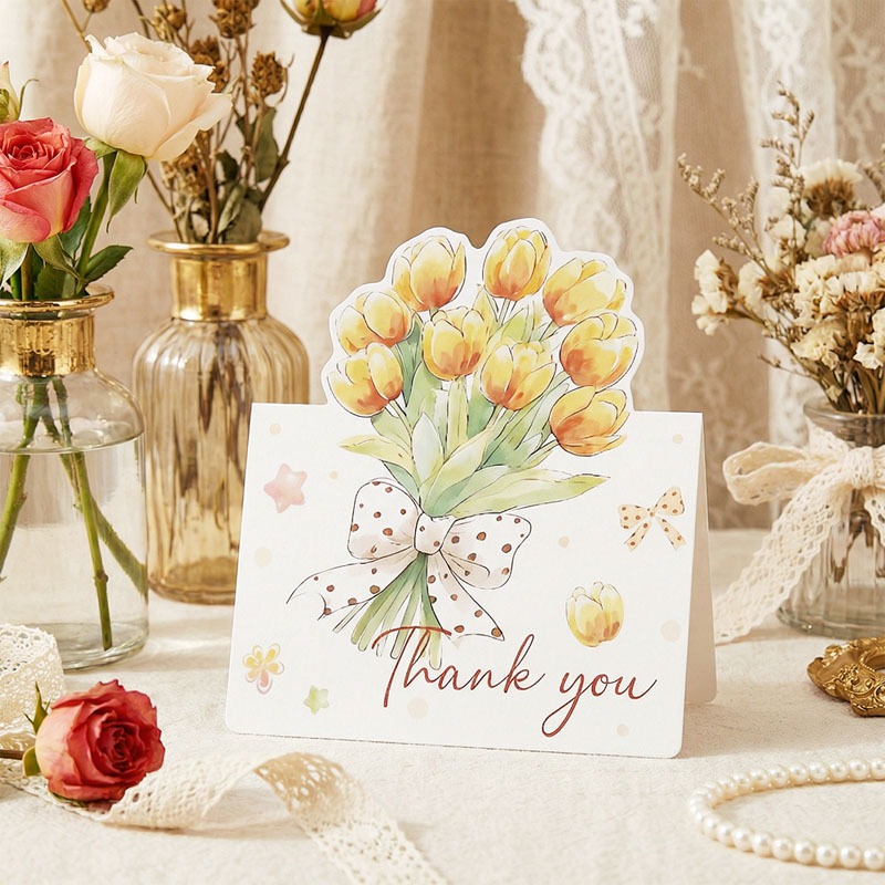 การ์ดอวยพรช่อดอกไม้สามมิติ Thank you Best Wishes สวยๆ สไตล์วอเตอร์คัลเลอร์ พร้อมส่ง คุณภาพดี