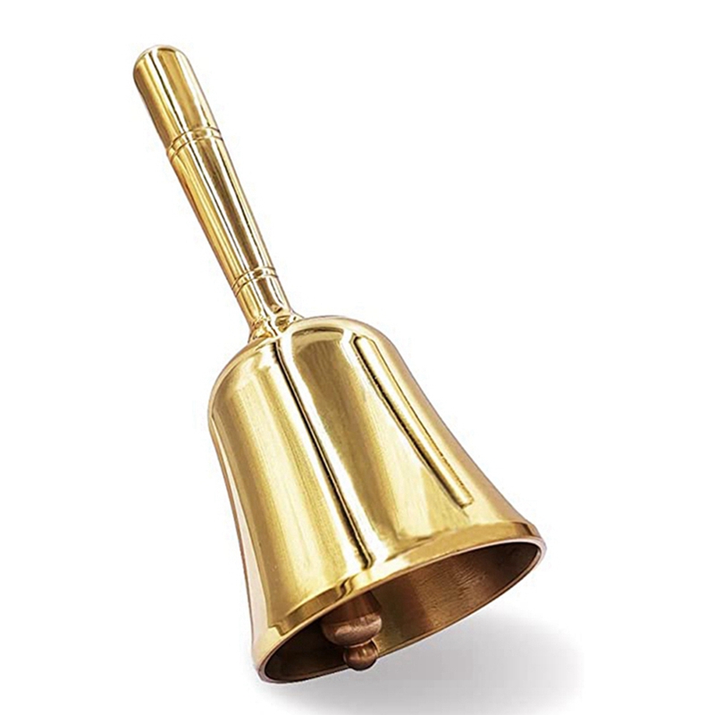 Solid Brass Wooden Handle School Dinner Hand Bell Handbell 16cm Reception  Bell