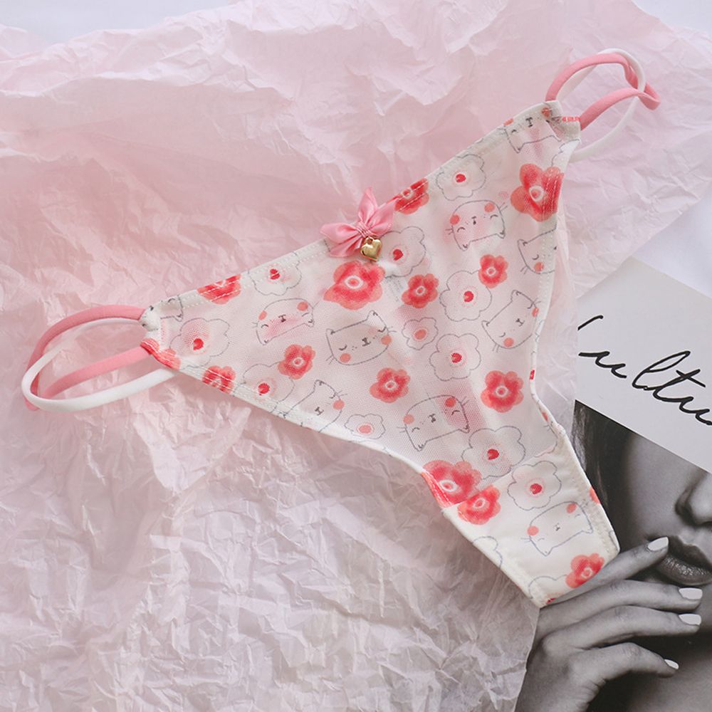 Qingxin thoáng khí dễ thương mèo cạp thấp gấu cho trái tim Hàn Quốc cho nữ Đồ lót lưới sọc tóm tắt Phụ Nữ Cung quần lót