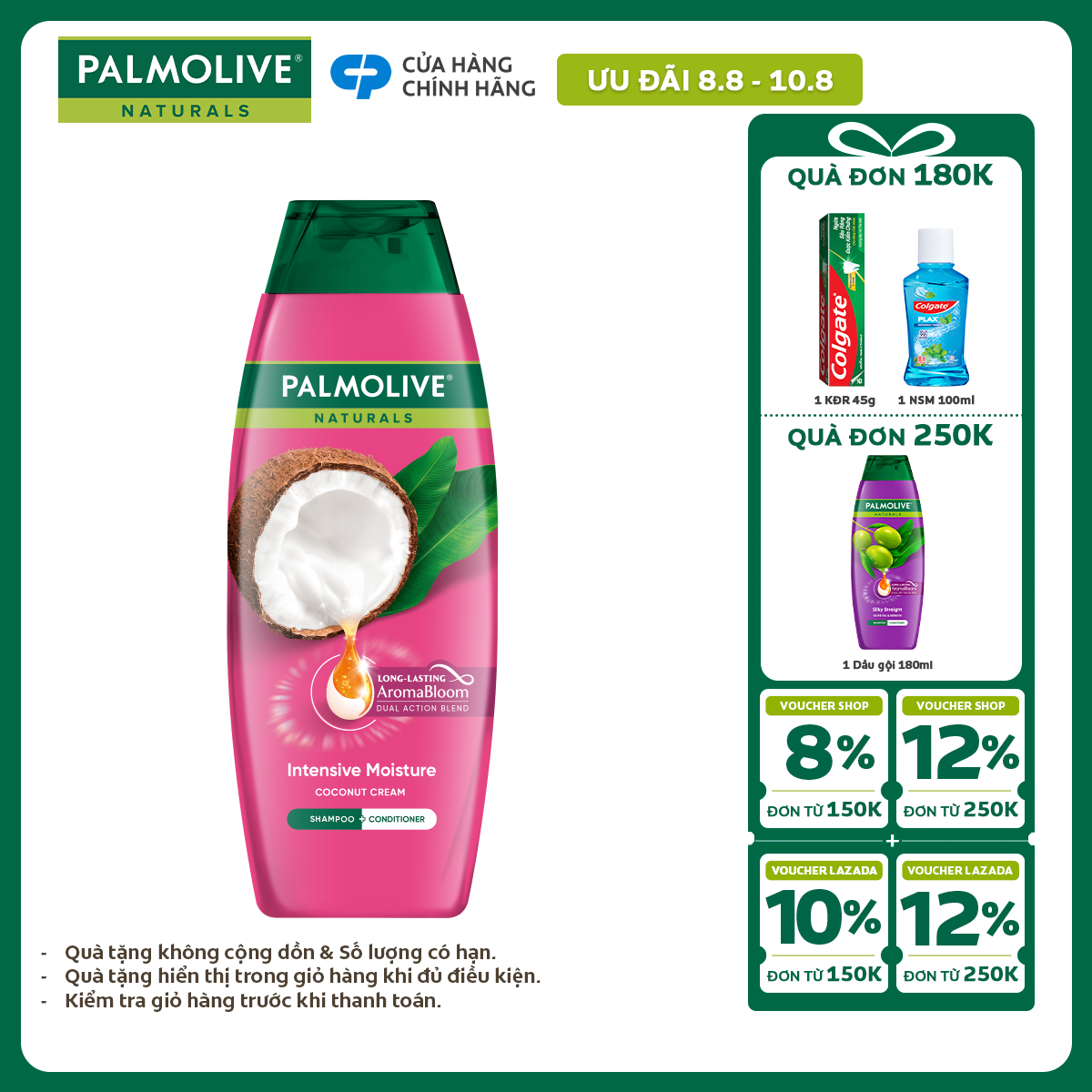 Dầu gội Palmolive kèm dầu xả 2-trong-1 chiết xuất thiên nhiên dưỡng tóc bồng bềnh 180ml
