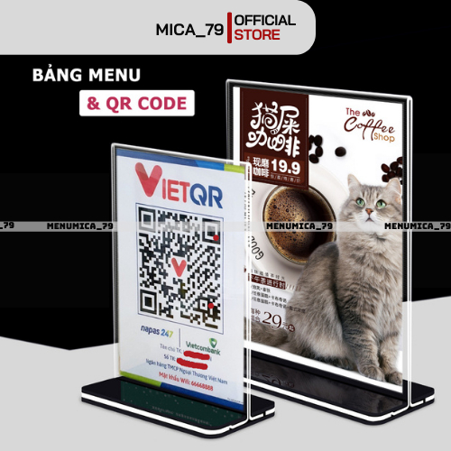 Menu mica đủ kích thước A4,A5,A6, A7,B6 Kệ menu đế lùa trong suốt, bảng mica đẹp
