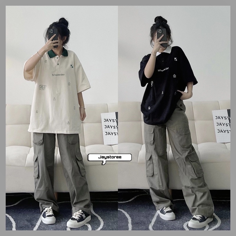 Áo Thun Polo Unisex CHESS màu XANH/ĐEN/KEM form rộng  Chất thun da cá form nam nữ unisex/Áo thun có 